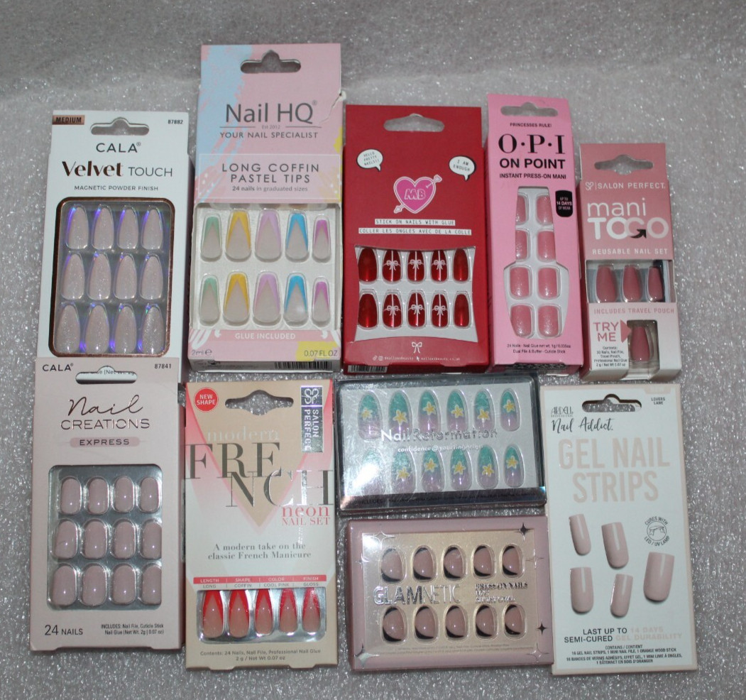 Mixed Lot of 10 Packs Fake Nails Different Lengths *Ready To Wear” NIP