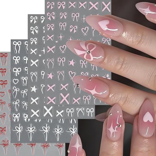 8 Sheets Valentines Day 5D Embossed Heart Nail Art Stickers Self bow heart