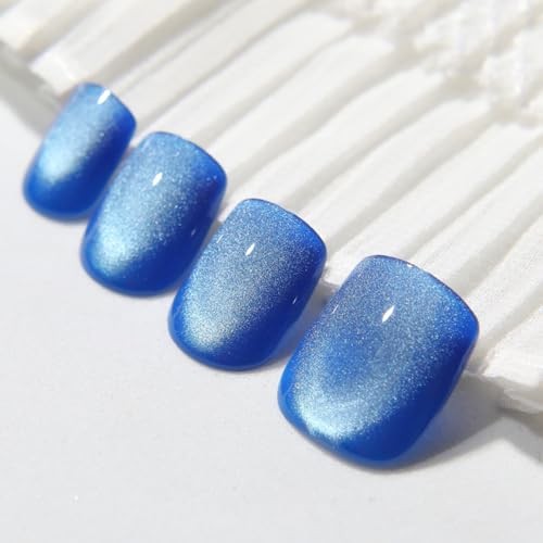 Blue Press on Nails Short Square, Cat Eye Press on Nails, Fashion B01-Ice Blue