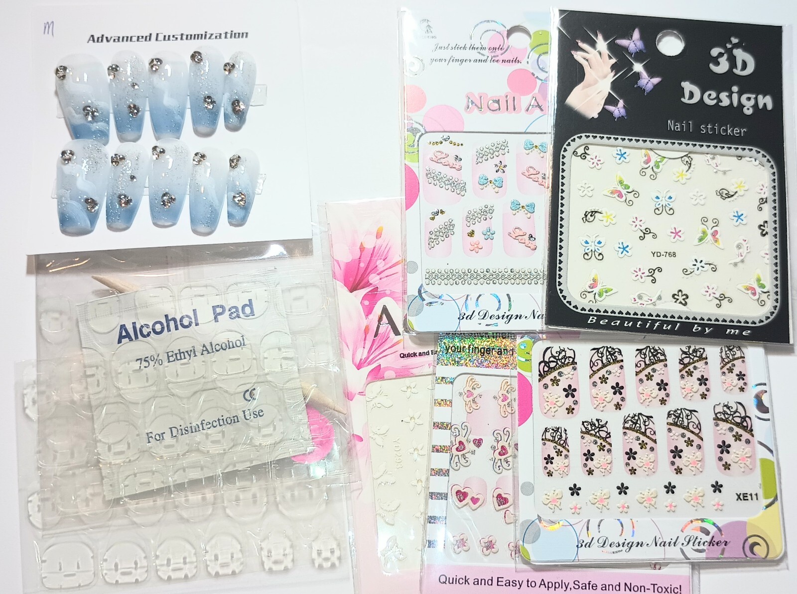 Handmade press on nails easy to put on & off reusable +5 pieces nail stickers.