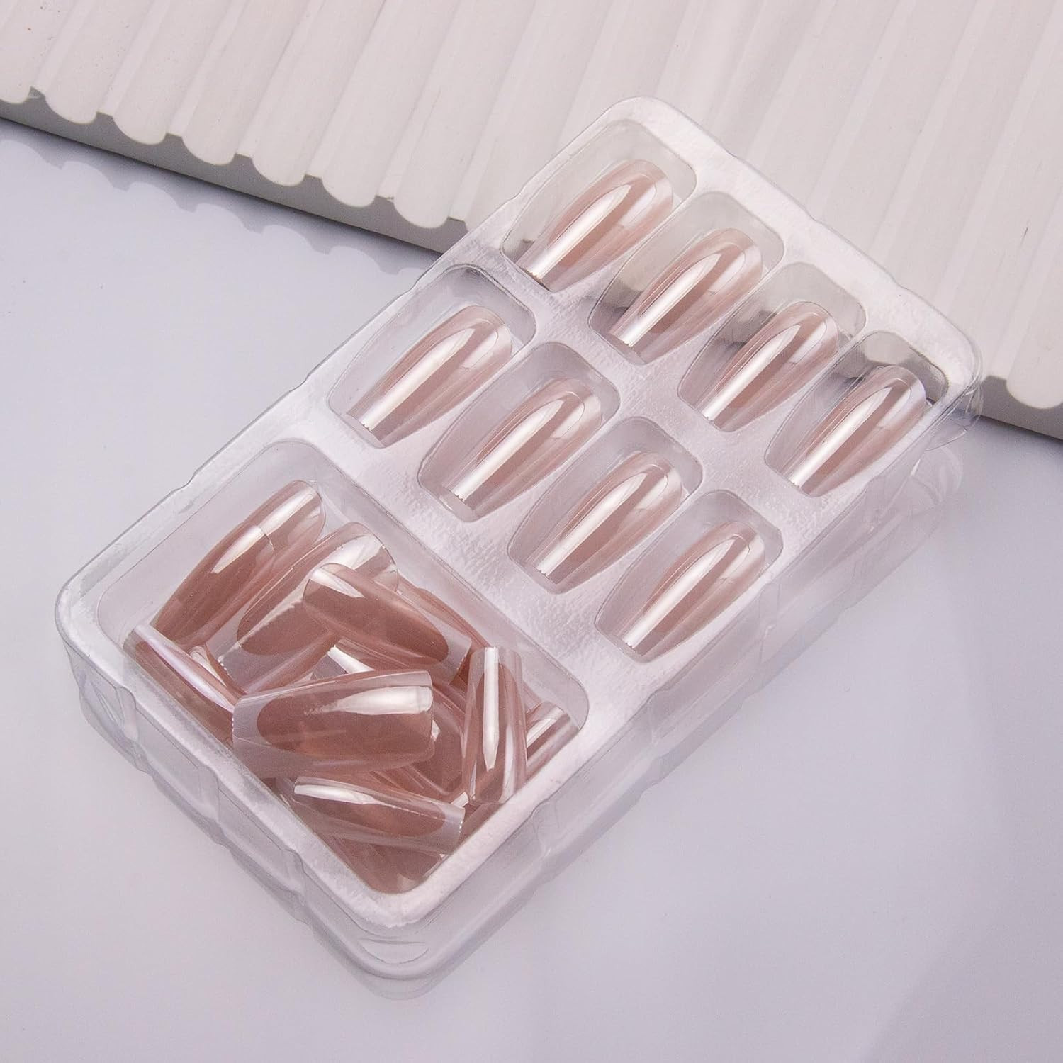 French Tip Press on Nails Square Medium Fake Nails Chrome Mirror Acrylic Nails P