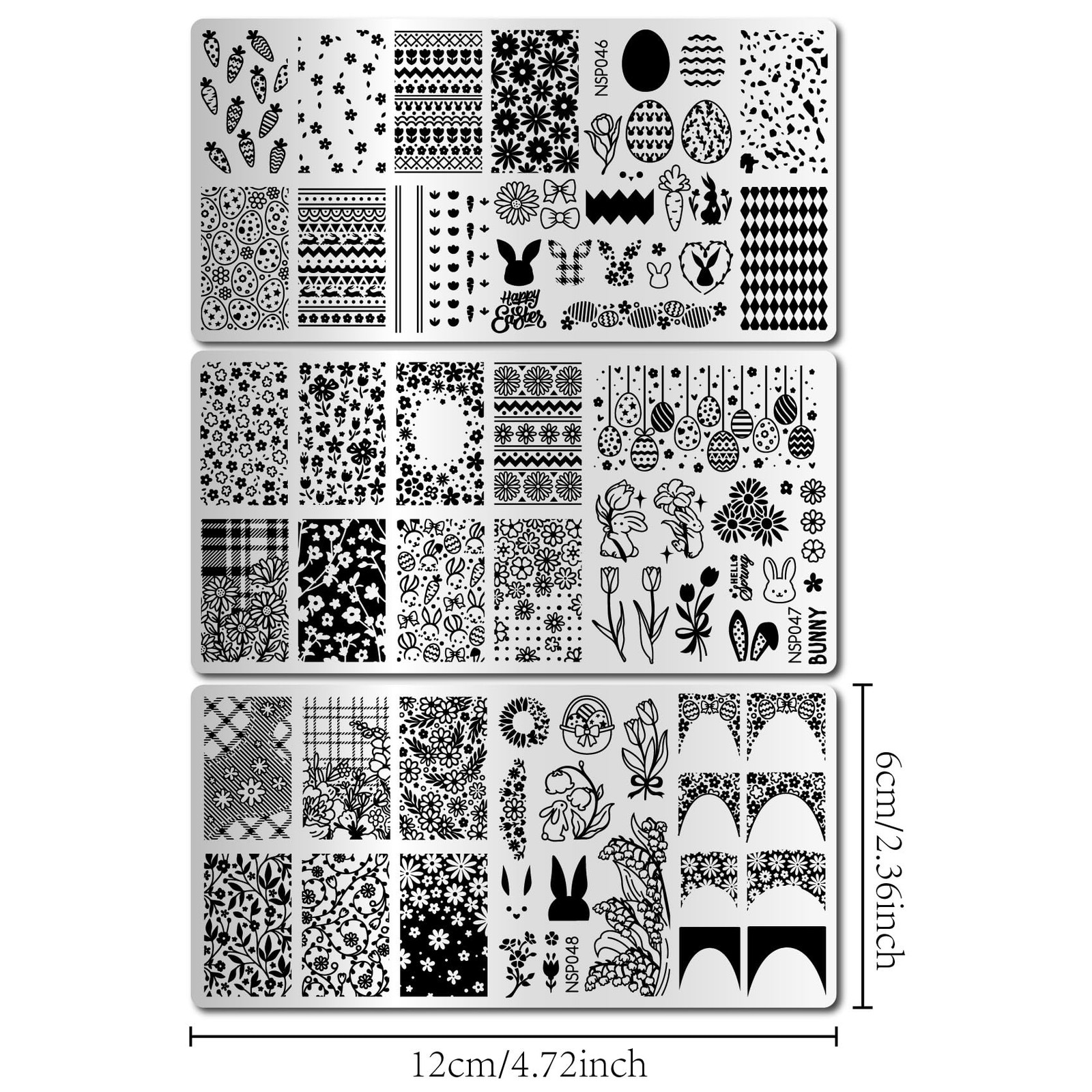 Spring & Easter Nail Stamping Plates Set of 3 – Flowers,Leaves, Bunnies, Eggs…