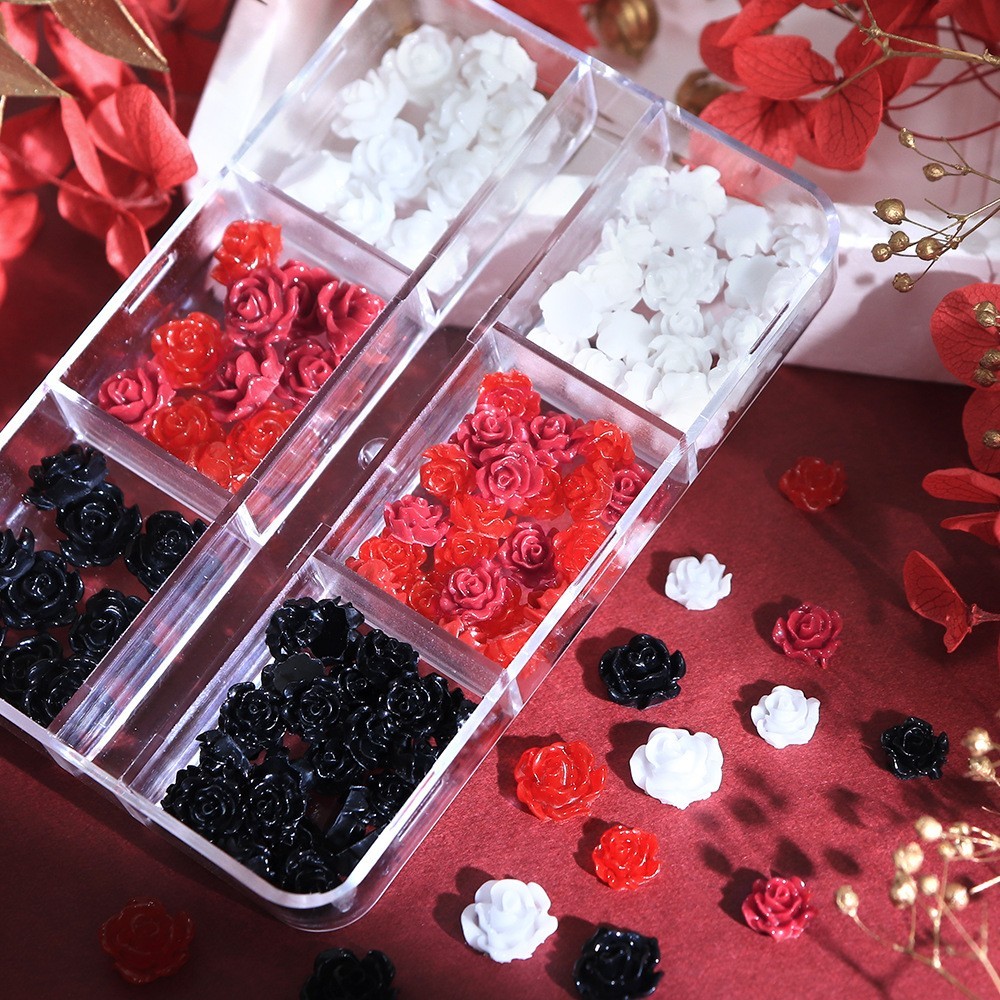 3D Resin Rose Flower Nail Charms 6 Grids Colors Valentine’s Day Nail Art Decor