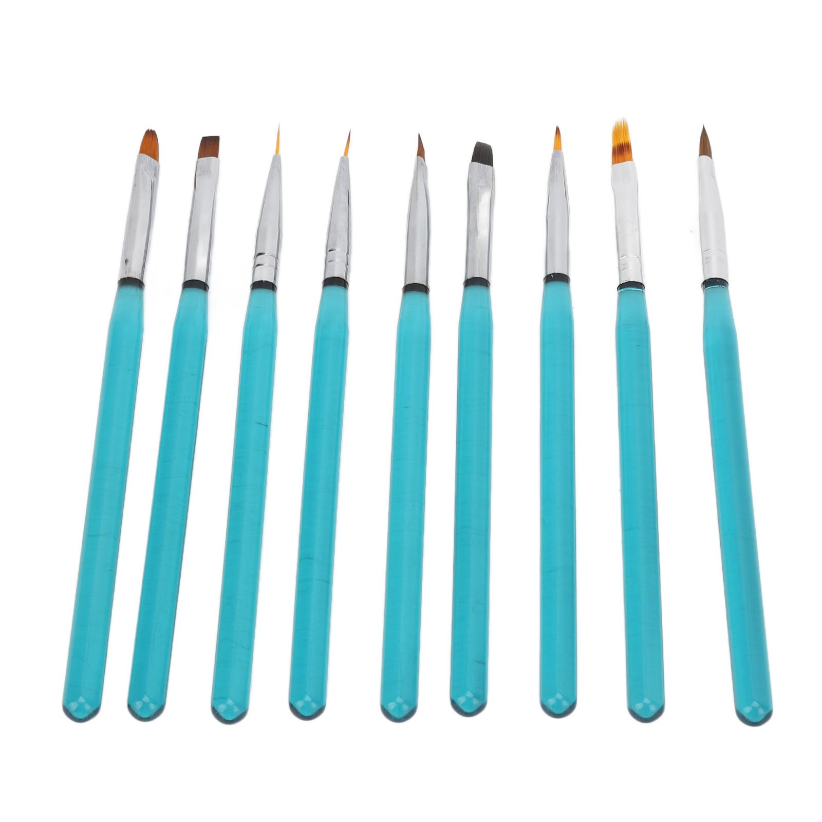 9Pcs Nail Art Brush Set Nylon Hair Blue Metal Rod