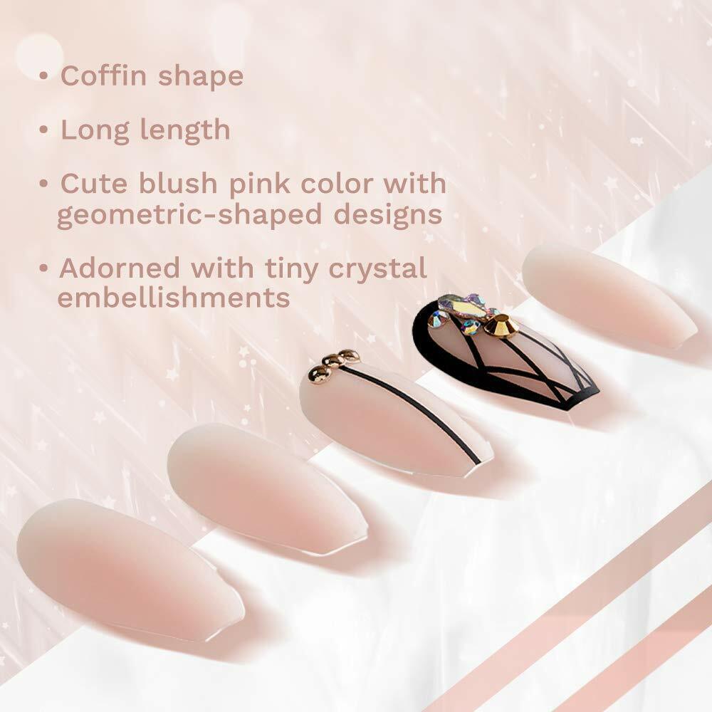 Ardell Nail Addict Premium Artificial Nail Set 24-Pc, Blush Geometric Crystals,