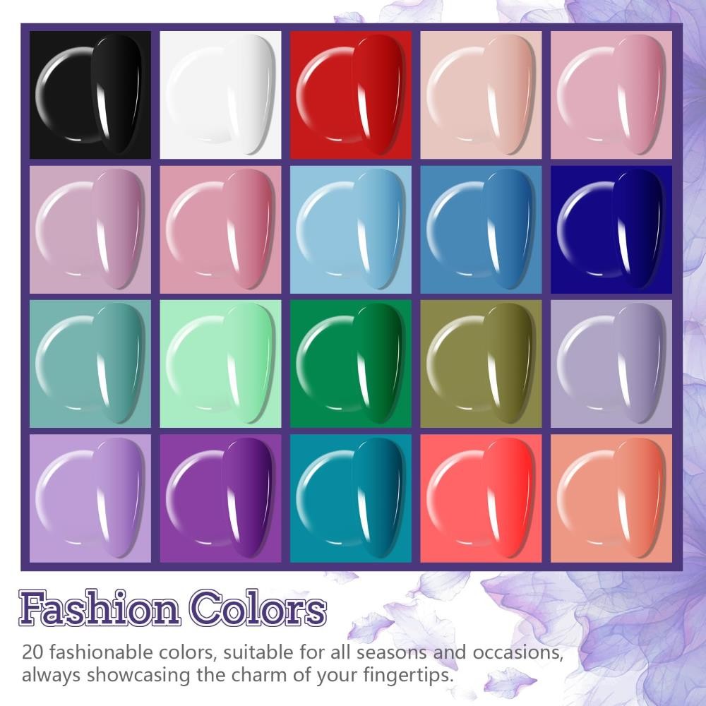 JODSONE 20 Colors Gel Nail Polish Kit with U V Light Base Top Matte Coat High