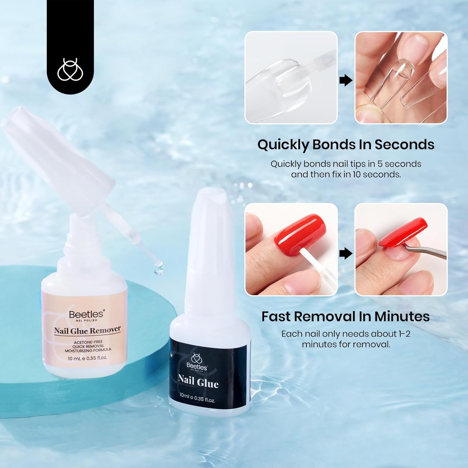 Beetles Nail Glue with Glue Remover Kit, 2 * 10ML Super Strong Easy to Remove…
