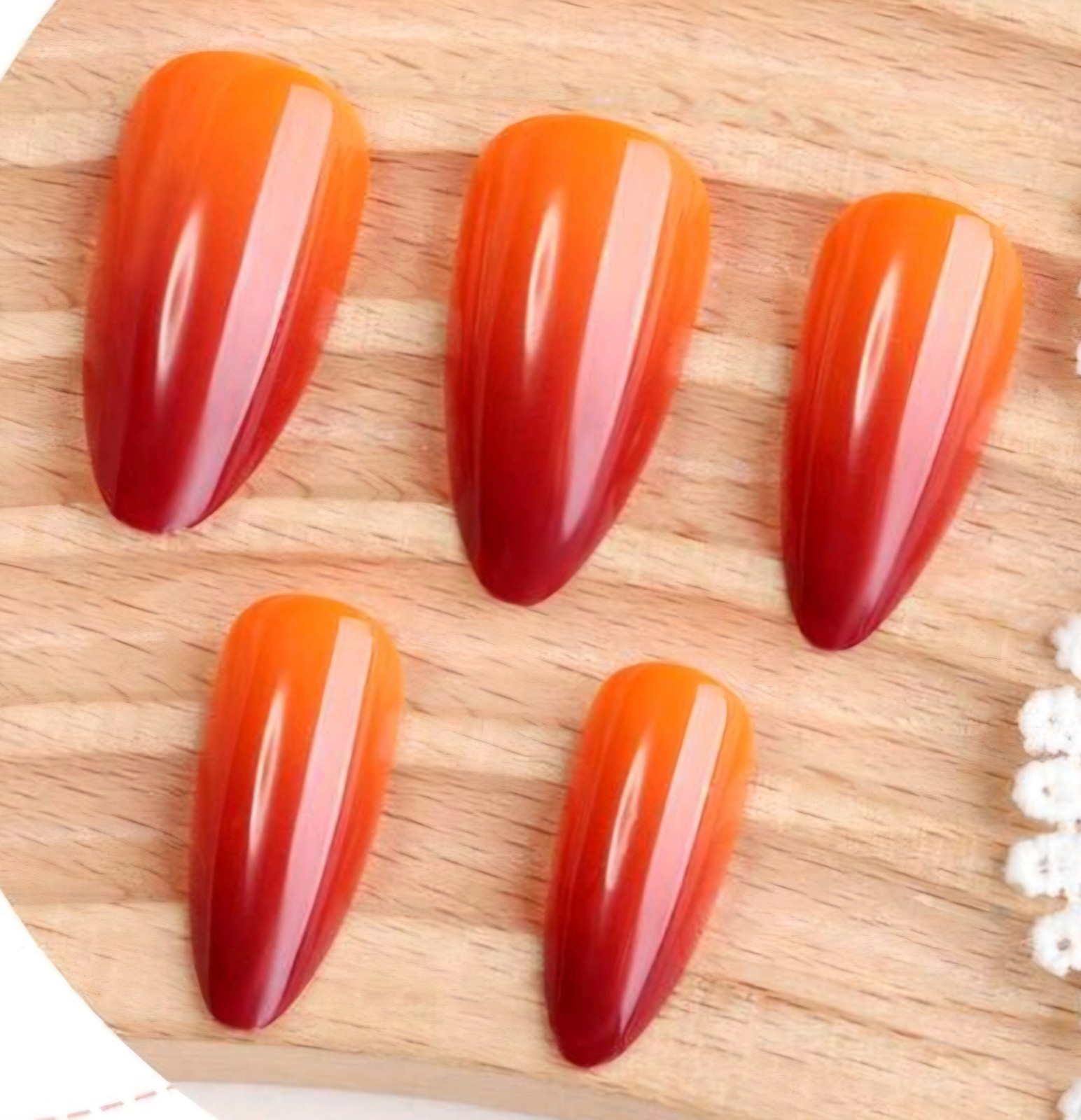 Press-On Nails Sunset Orange Ombre Summer of Love Long Shiny