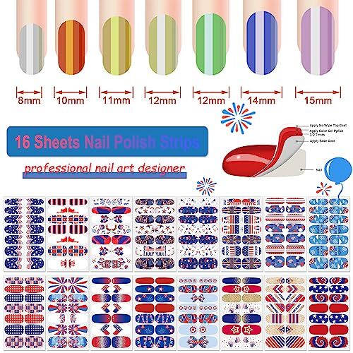 16 Sheets Nail Wraps 4th of July Nail Polish Stickers Self Independence Day