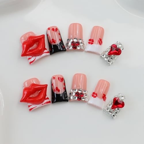 10Pcs Valentine’s Day Press on Nails Handmade Duck Press on Nails Style 15 (S)
