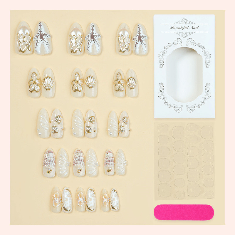 60pieces of Almond Shaped Ocean Relief Wearing Armor, Three-dimensional Nail Art