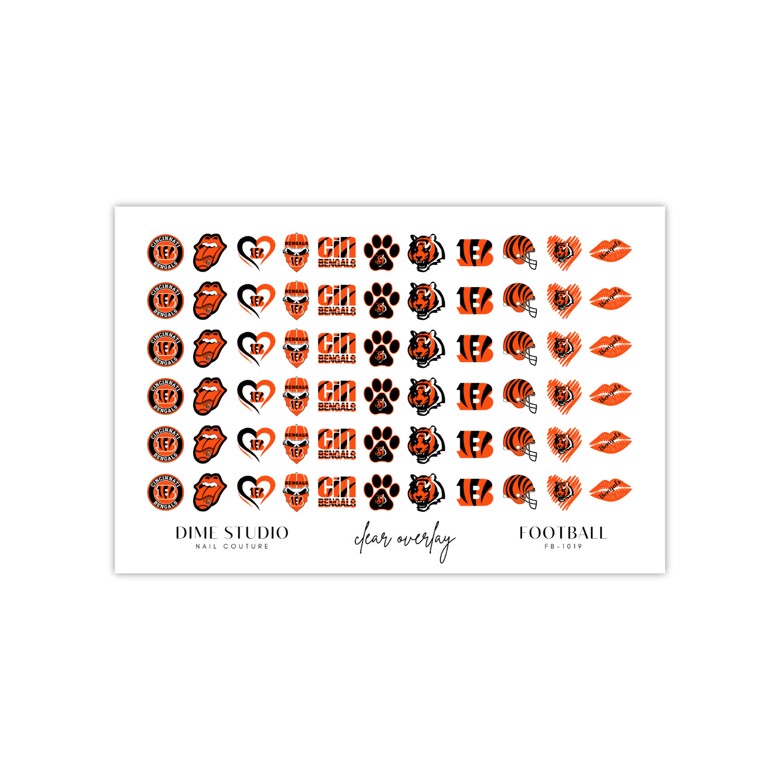 Cinncinati Bengals Football Nail Decals Waterslide Clear Overlay Nail Art