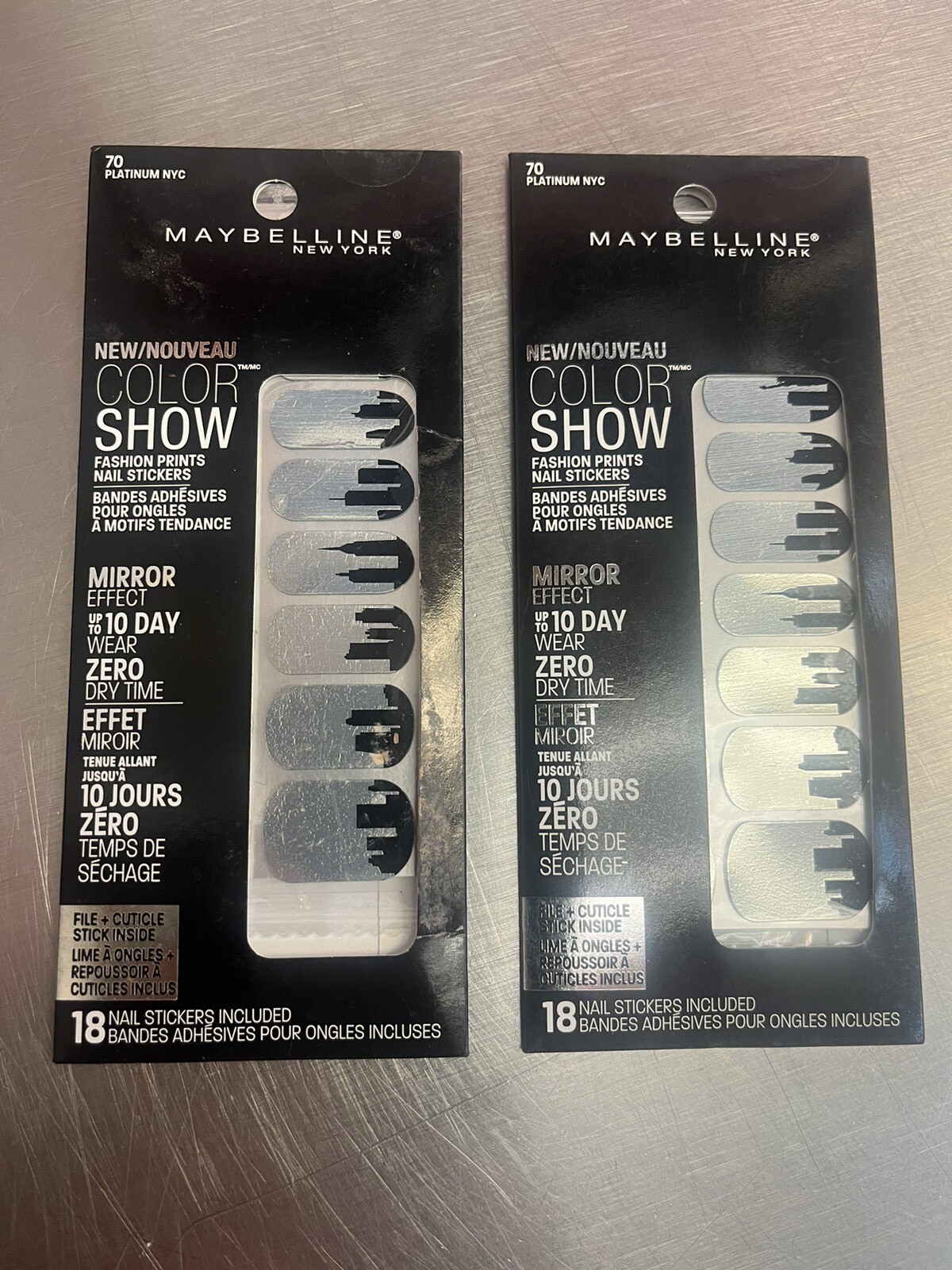 MAYBELLINE Color Show 70 Platinum NYC prints 18 Nail Stickers – Lot of 2 *NEW*