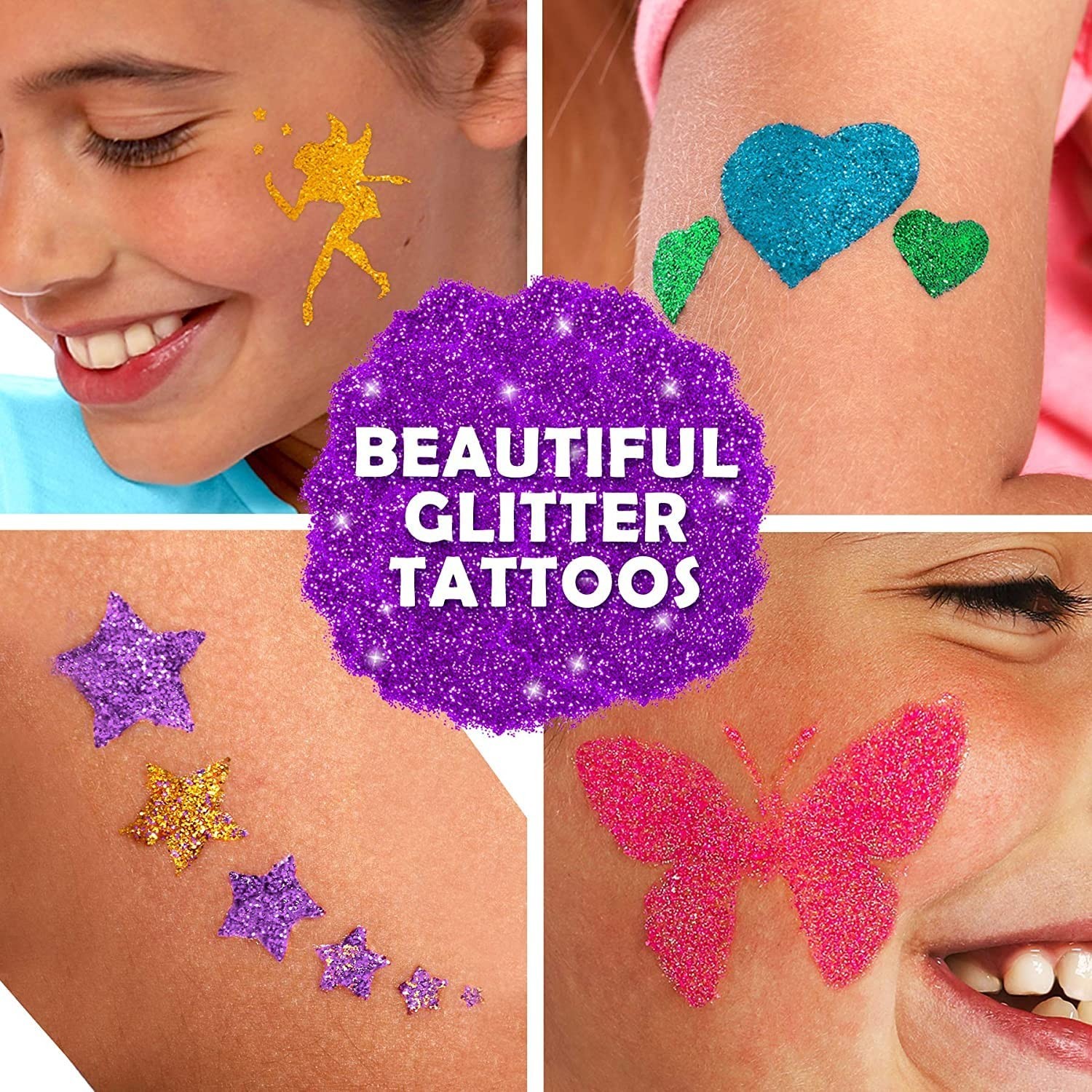 Glitter Tattoo Kit – 33-Piece Multicolor Set, Ages 3-8, 24 Stencils, 6 Color …
