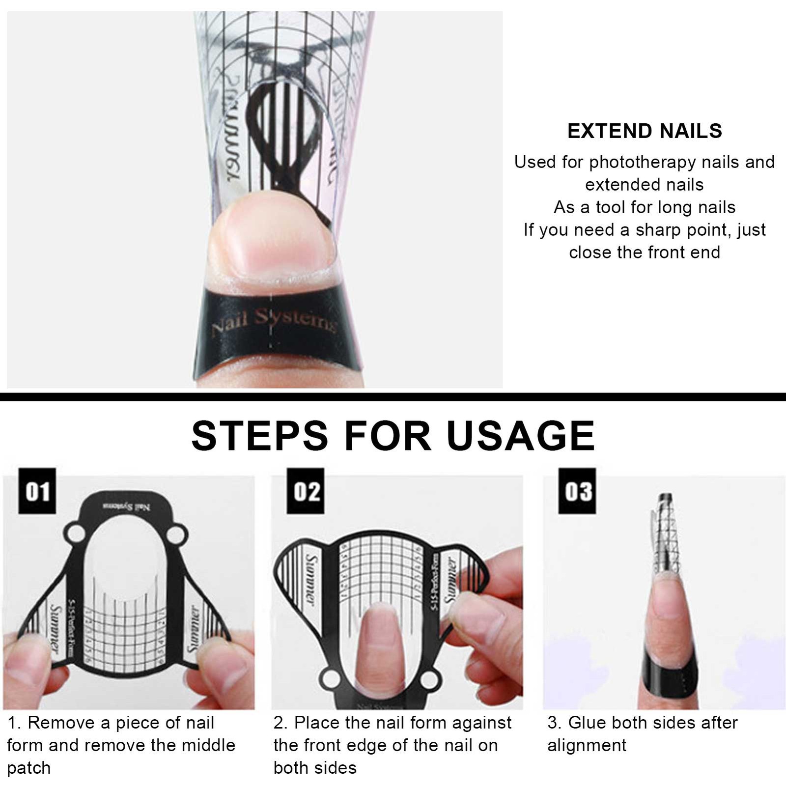 500pcs Nail Forms Durable Self‑Adhesive Extension Sticker For Nail Art