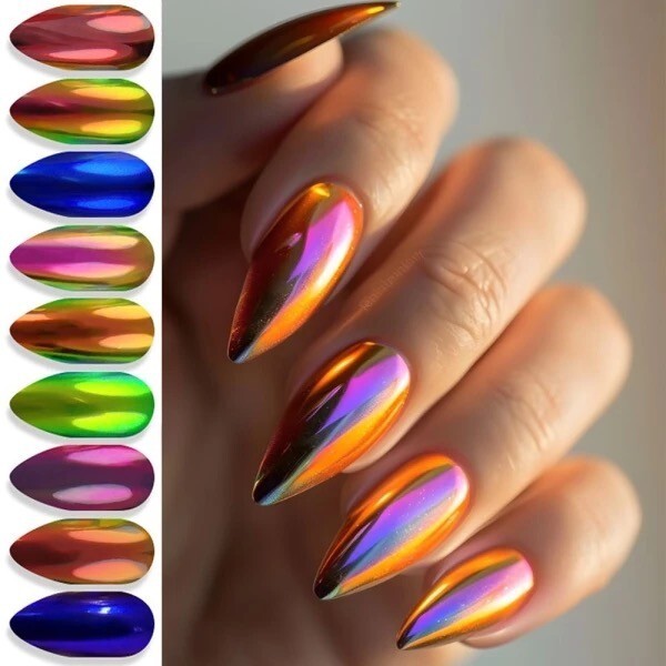 Aurora Chrome Nail Powder Colours Unicorn Rainbow Mirror Mermaid Shiny Nails