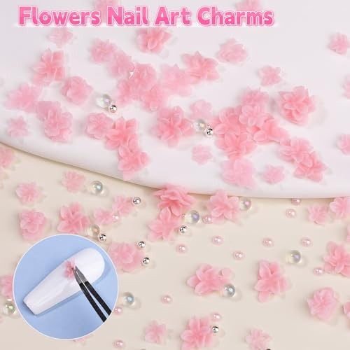 3D Flowers Nail Charms for Nail Art, 3D Acrylic Flower for Flower-Dark Pink