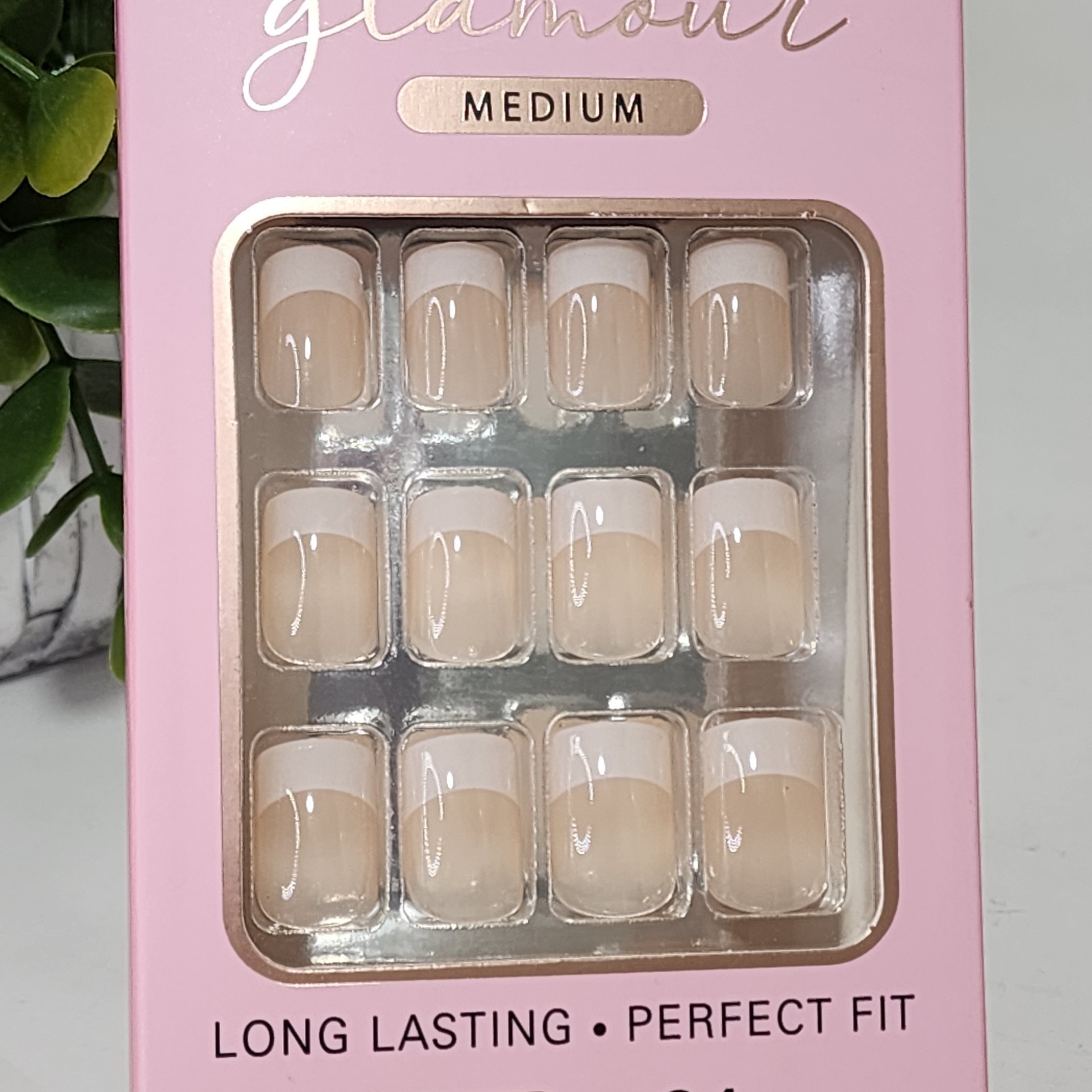 Cala French Glamour Medium Nails ~ 24 Nails ~ 12 Sizes ~ Nail Glue Included ~New
