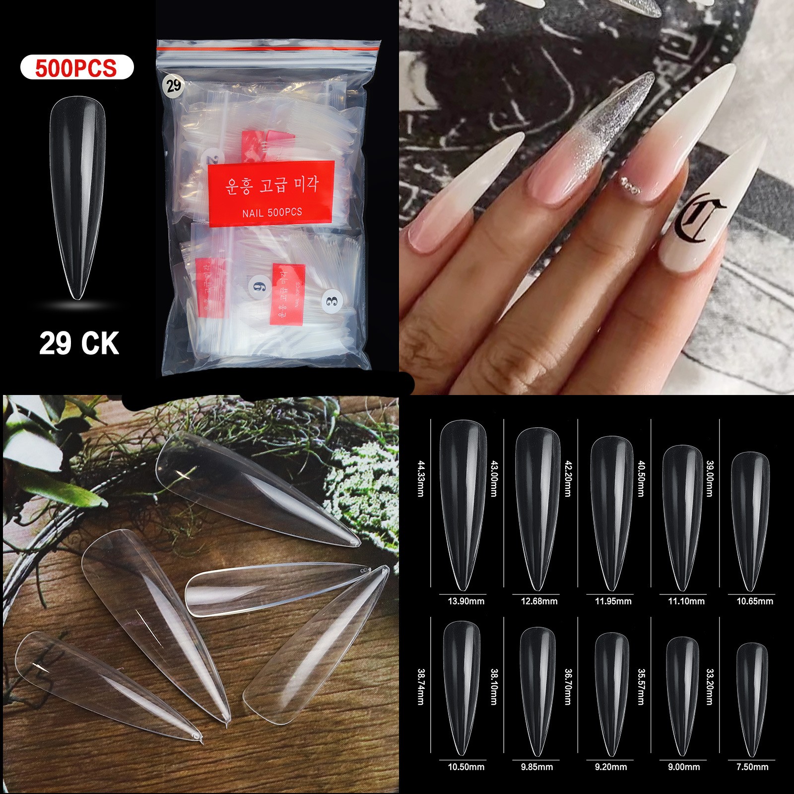 Curve Fake Nails Clear Natural Acrylic Artificial Nail Art Tips 500pcs