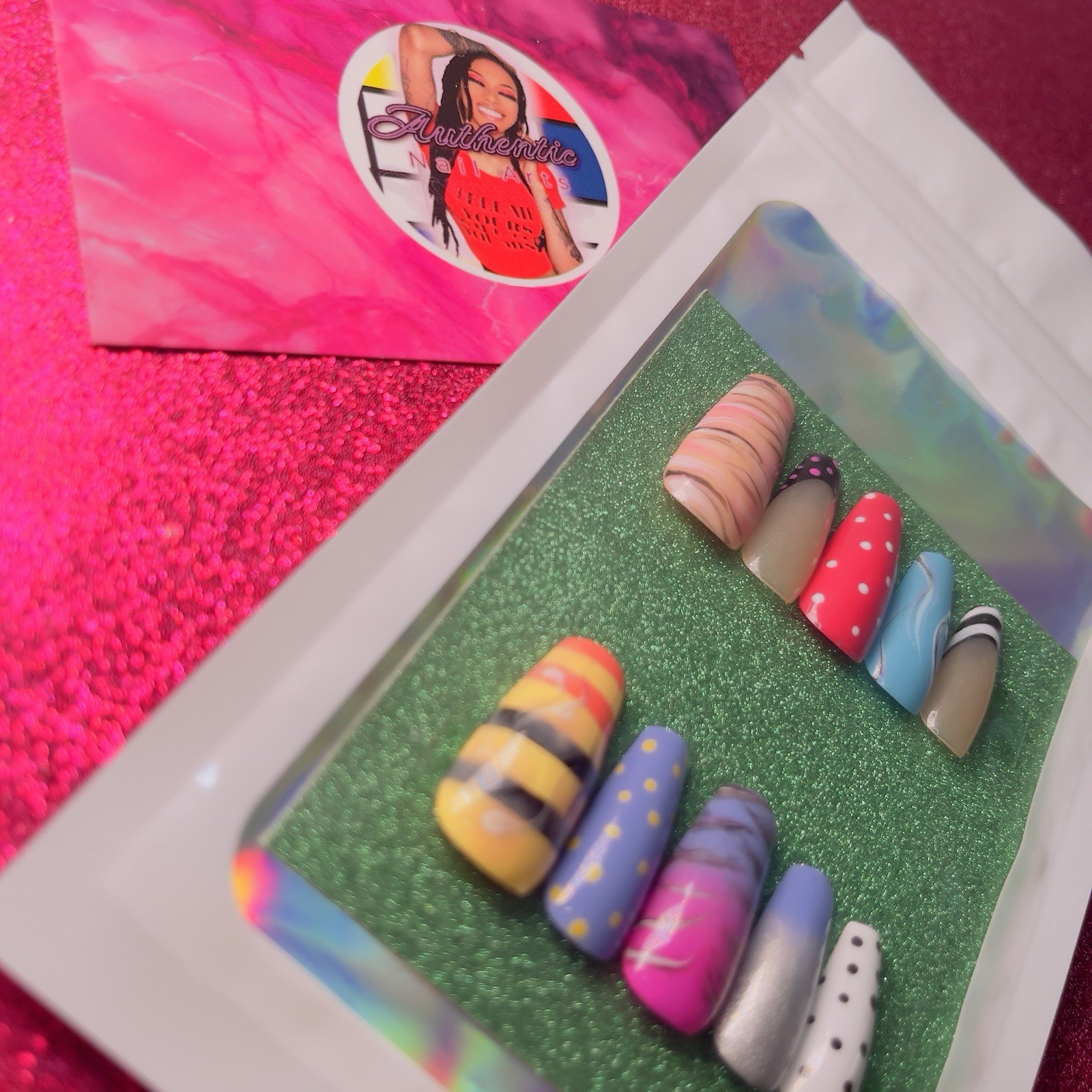 Authentic Nail Arts by Dia Coffin Press-On Nails Long Shiny Polka Dot