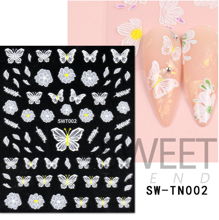Nail Art Stickers 3D Black White Butterfly Bow Flower Love Self Adhesive NS48