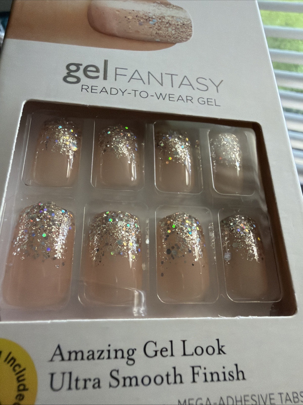 NEW Kiss Nails Gel Fantasy Press or Glue Manicure Medium Silver Glitter Sparkle
