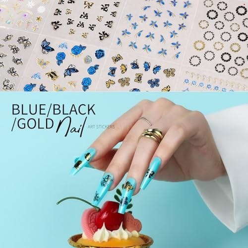 50 Sheets Nail Stickers for Nail Art, Colorful Floral/Gold Classic Design