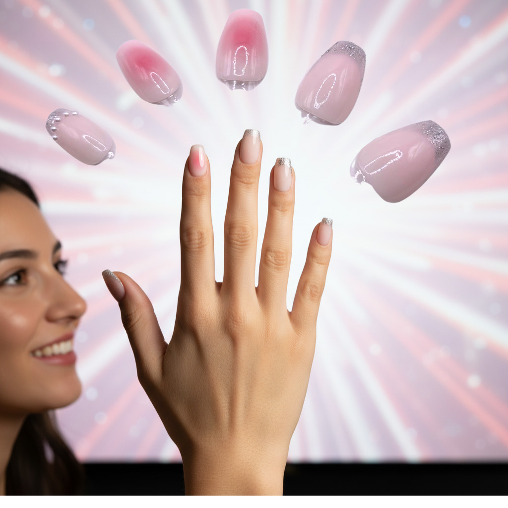 THE MIMO Press-On Nails – Blush PINK Gradient with Pearl Tips 28Ppcs
