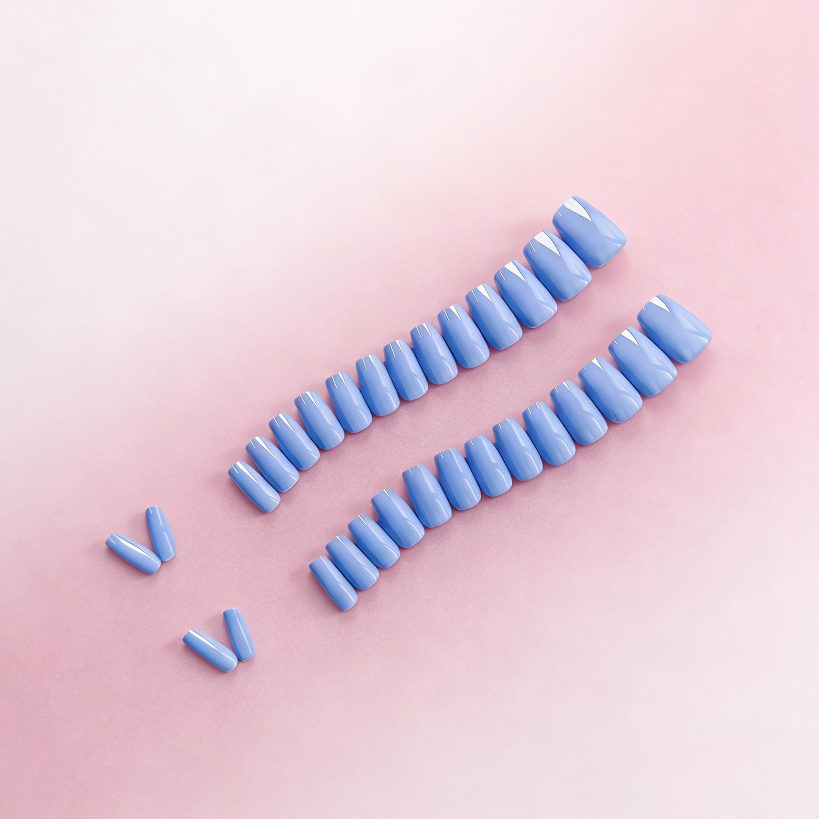 SXVME Short Press On Nails Blue Coffin