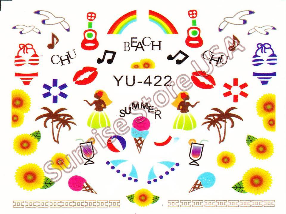 Nail Sticker Water Transfer Palm Tree Hawaii Anchor Fruit Flower Flag Bird Beach