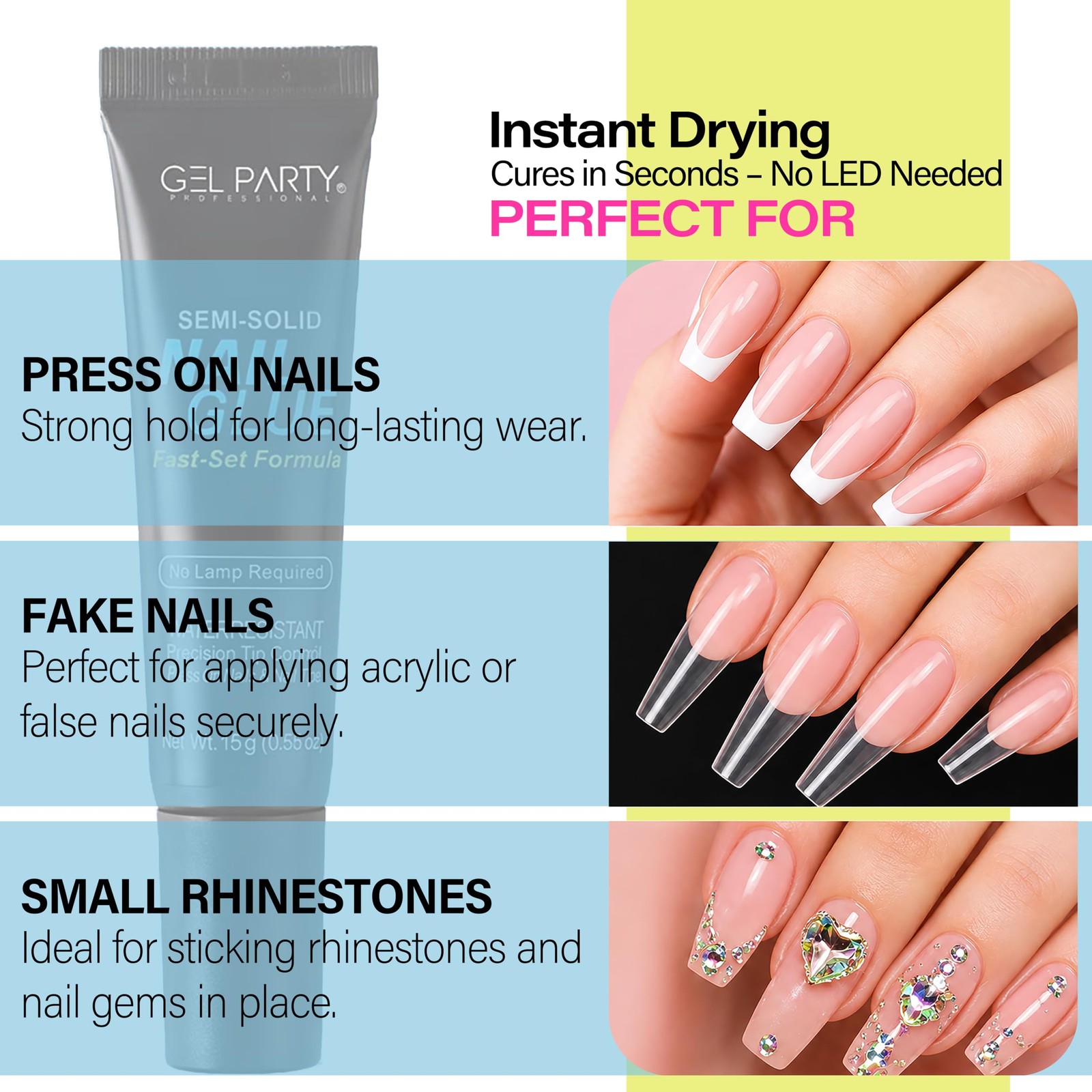 GELPARTY Semi Solid Nail Glue 15g for Press On Nails – Super Strong Nail Glue…