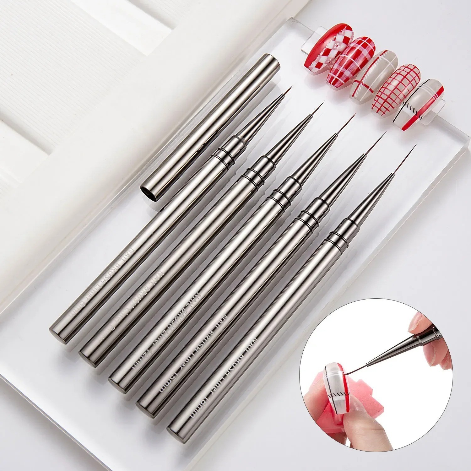 5pcs Nail Art Liners Striping Brushes Fine Line Drawing Detail Painting Blending