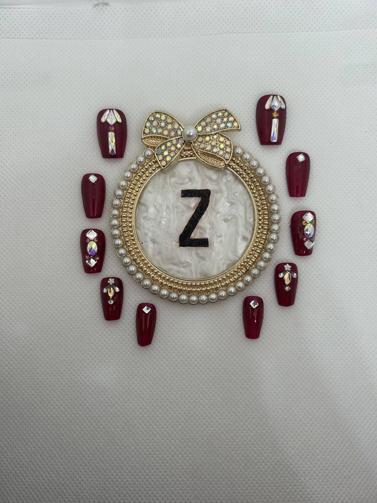 Z NAILZ! Gorgeous Handmade Deep Red M Coffins/Bling Press On Nails