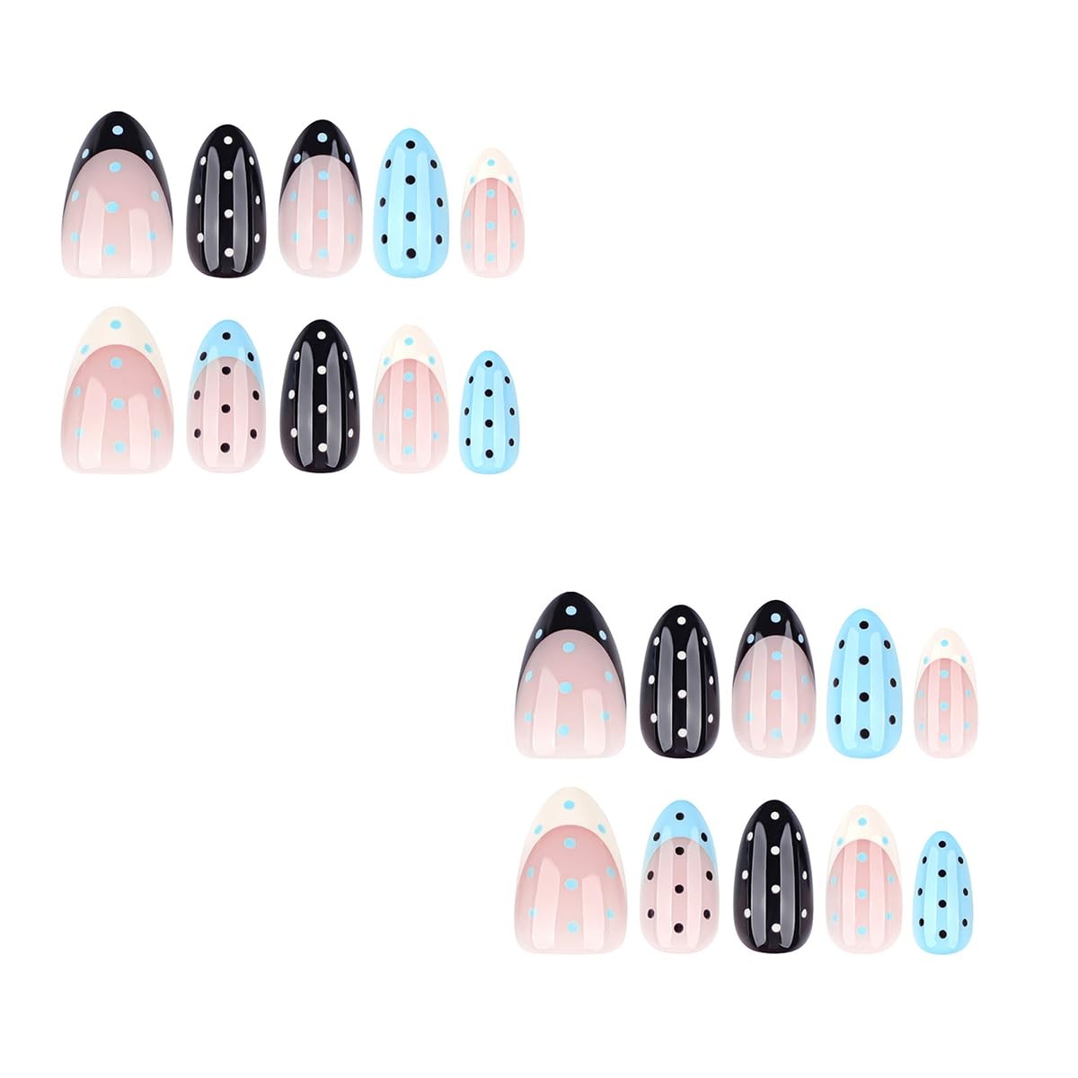 Almond Press On Nails – Medium French Tip Fake Brown Blue Medium, Green