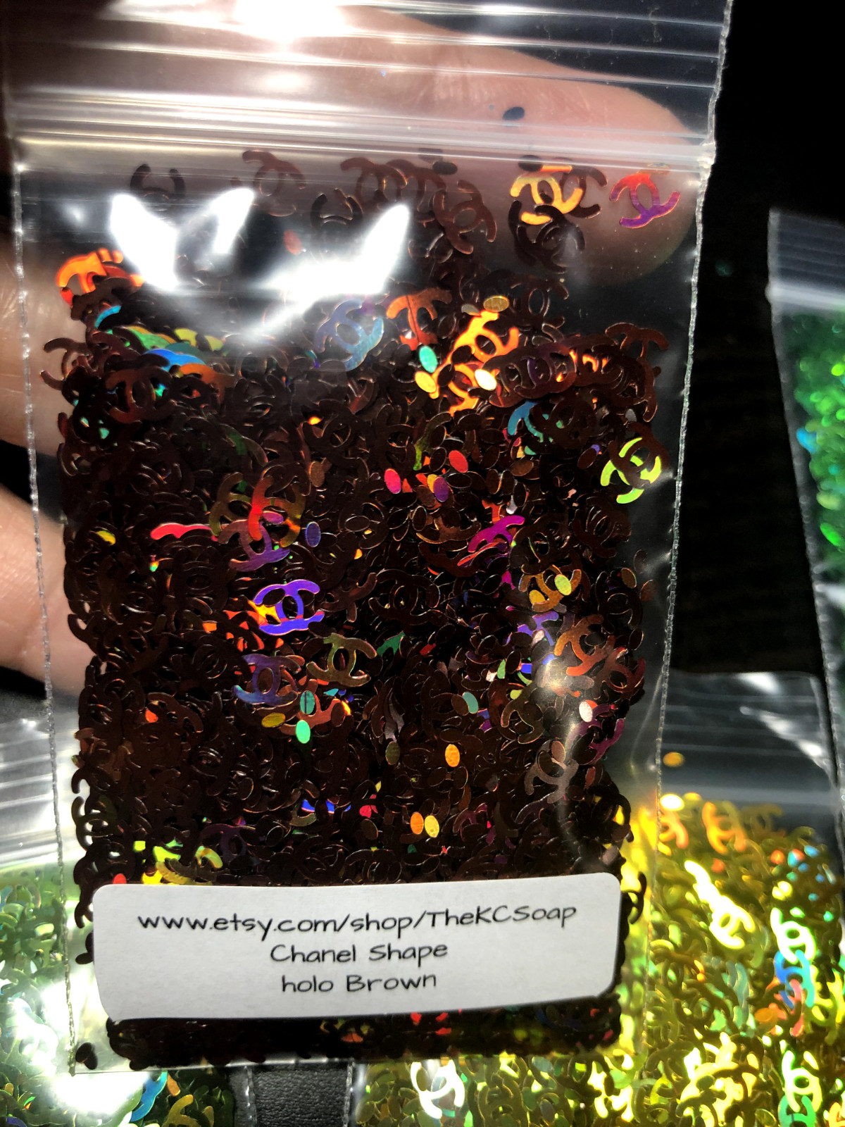 Holographic Brown Glitter Nail Art Slice letter alphabet confetti C US TSP