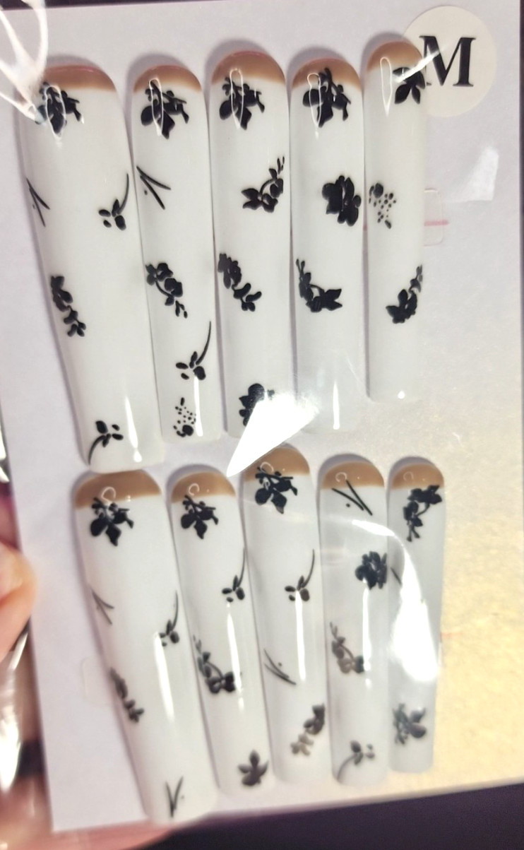Medium Size Super Long White Square Handmade 10 Pc Press-on Nail Set