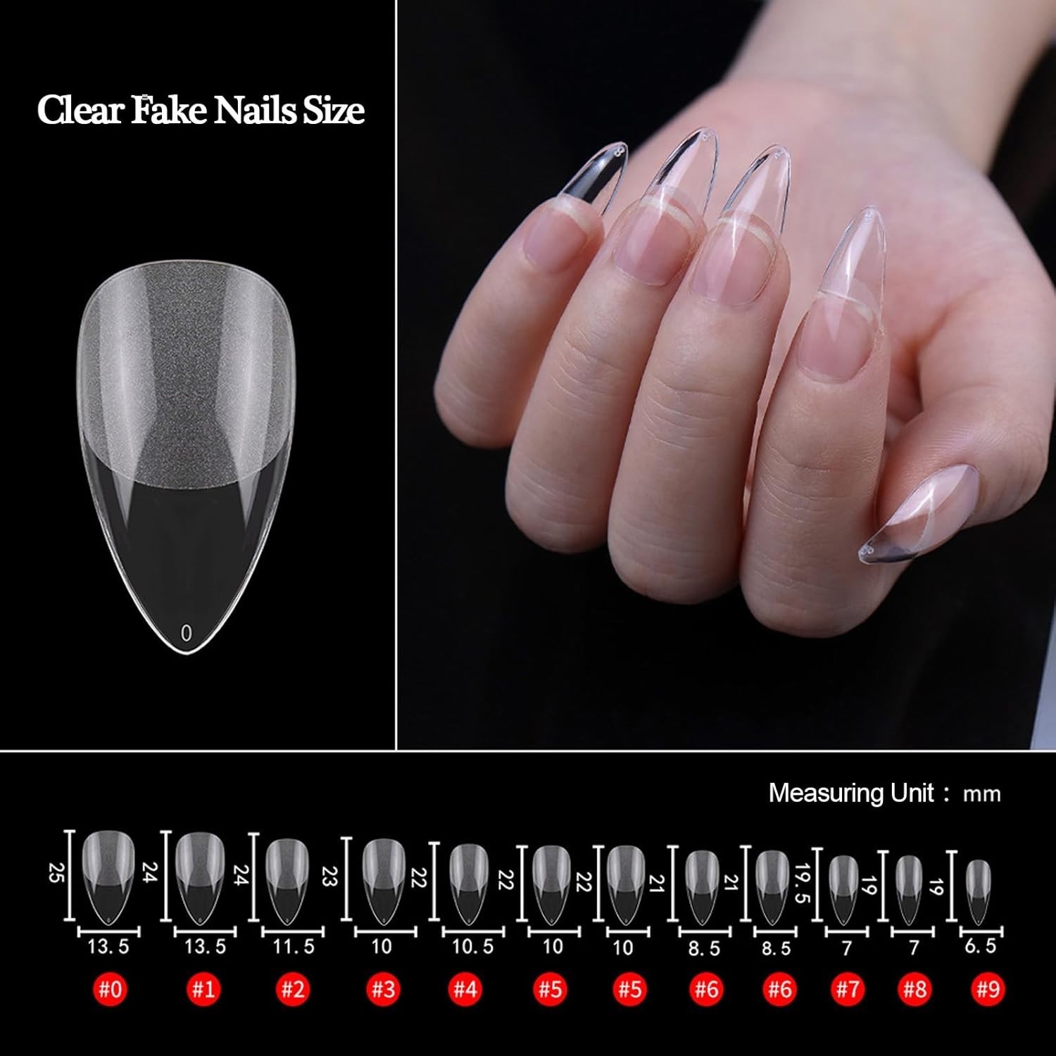 120 Pcs Acrylic Almond Full Cover Nail Tips, Clear Medium Almond Tips Half Matte