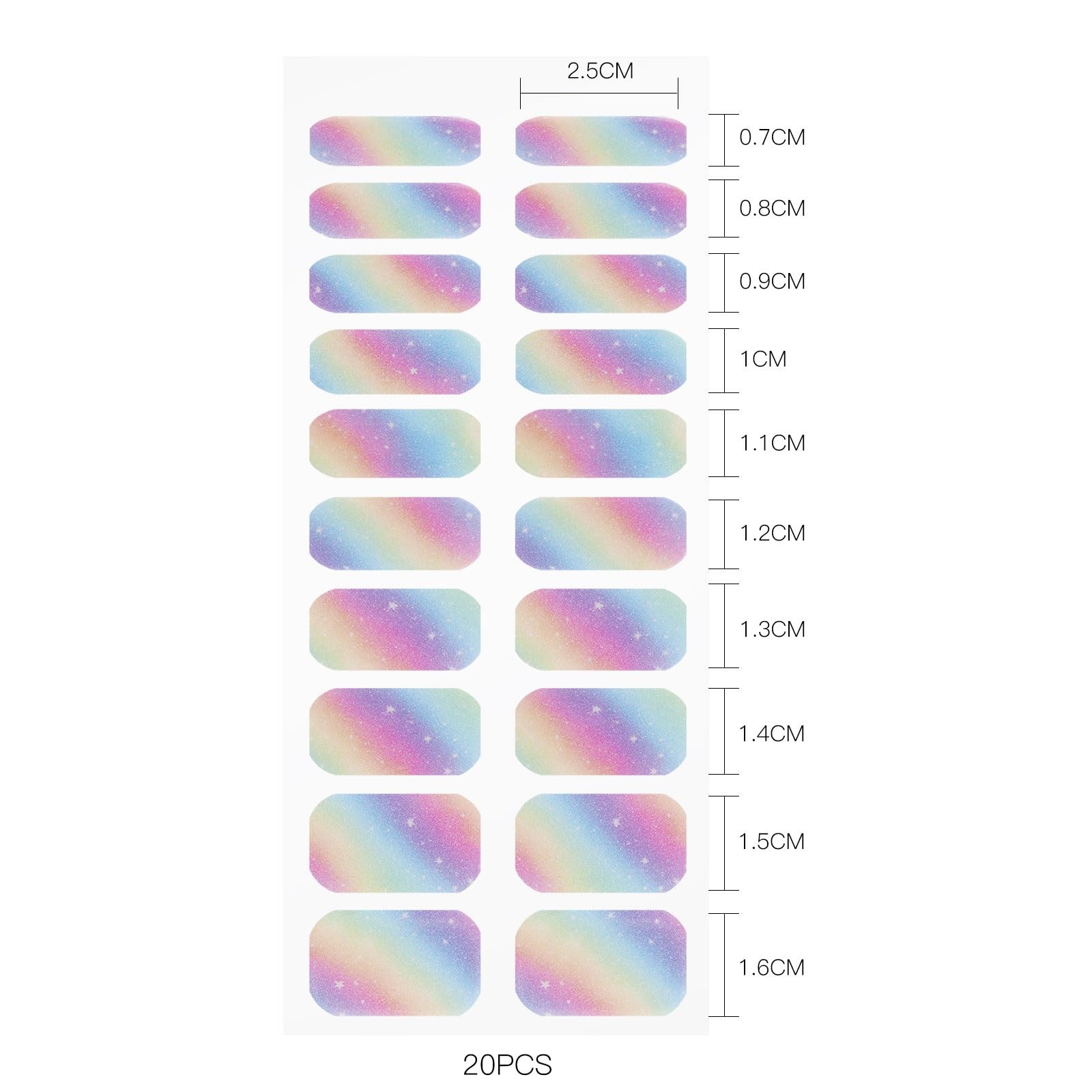 Gel Nail Stickers Rainbow Glitter Semi Cured Gel Nail Strips Wraps UV/LED