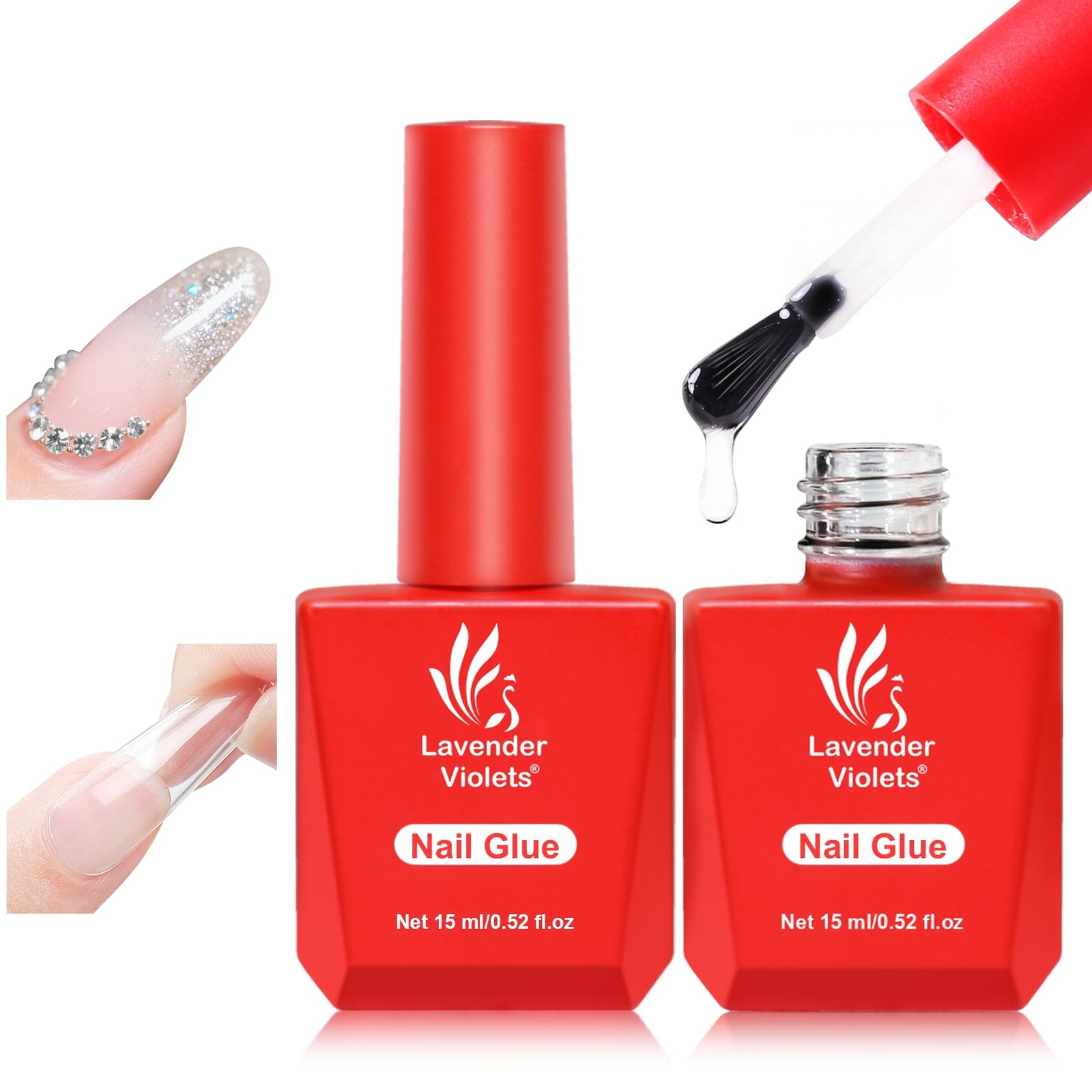 Lavender Violets 2Pcs 15ml Nail Glue for Acrylic Nails Tips, 10 in 1 Nail Glu…