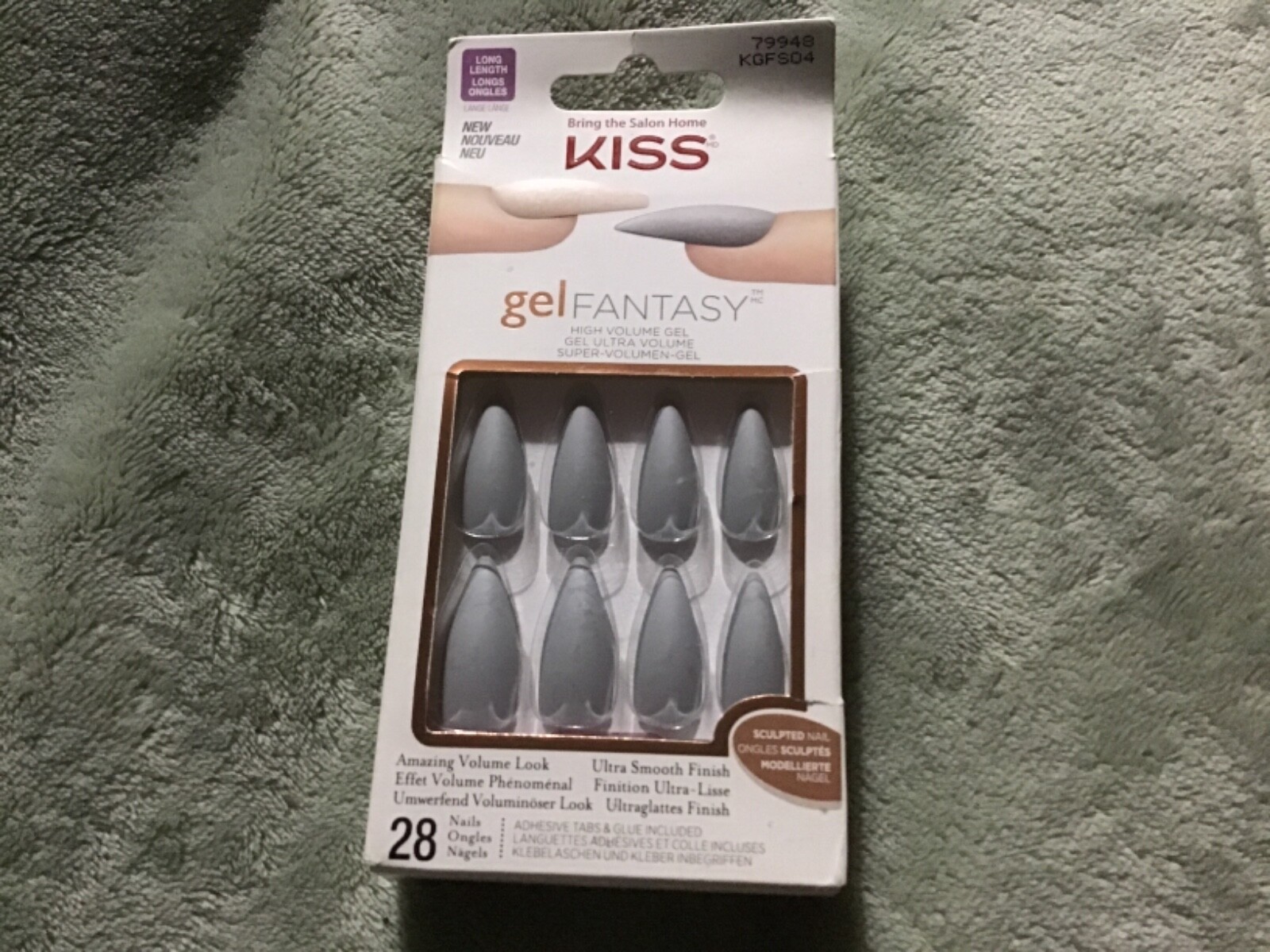 Kiss gel fantasy high volume long length 28 adhesive tabs & glue sculpted nail