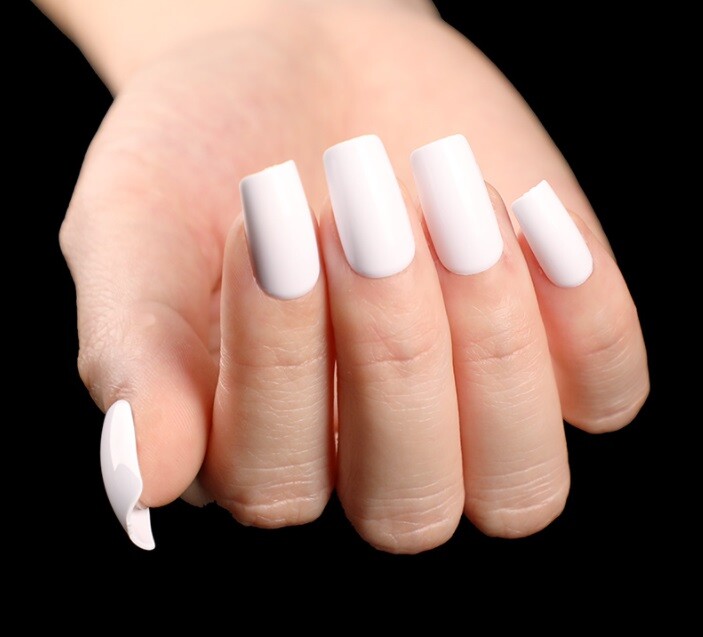 Handmade Press On Nails – Glossy Square Nails, Black White Red Blue Fake Nails