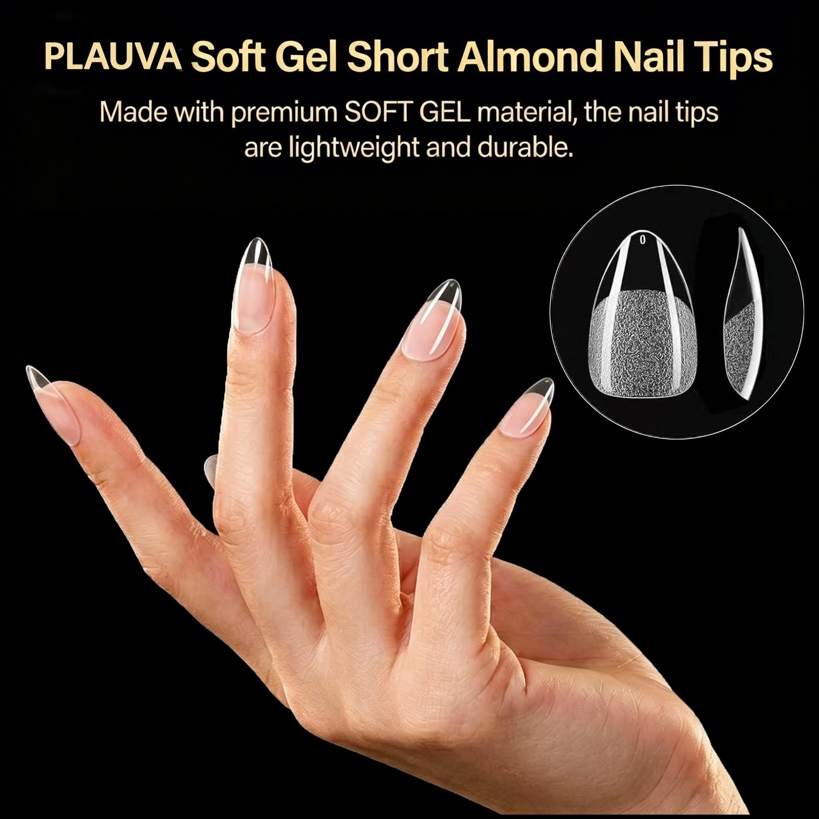 Plauva Short Almond Nail Tips, 216Pcs Pre-Etched Soft Acrylic Nail Tips