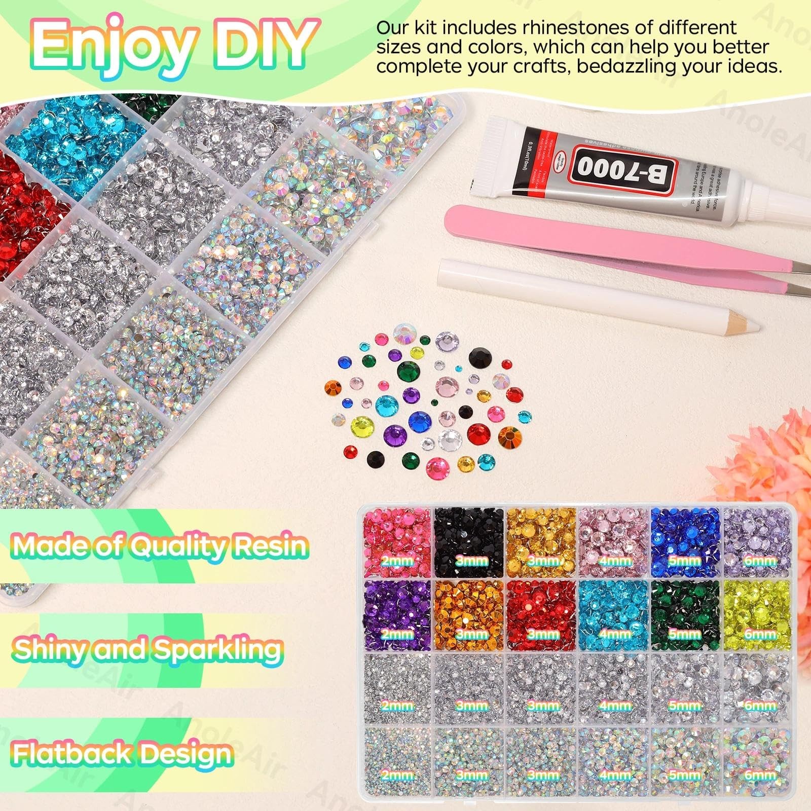 26000PCS Colorful Resin Flatback Rhinestones for Crafting, Resin Rhinestones …