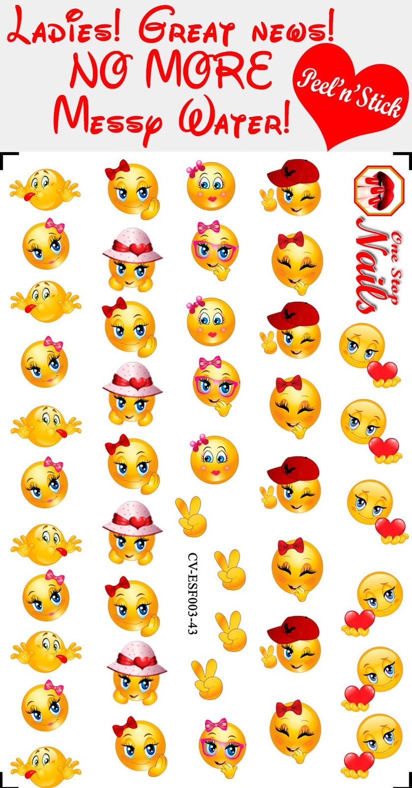 Emoji Clear Vinyl PEEL and STICK Nail Decals NOT WATERSLIDE