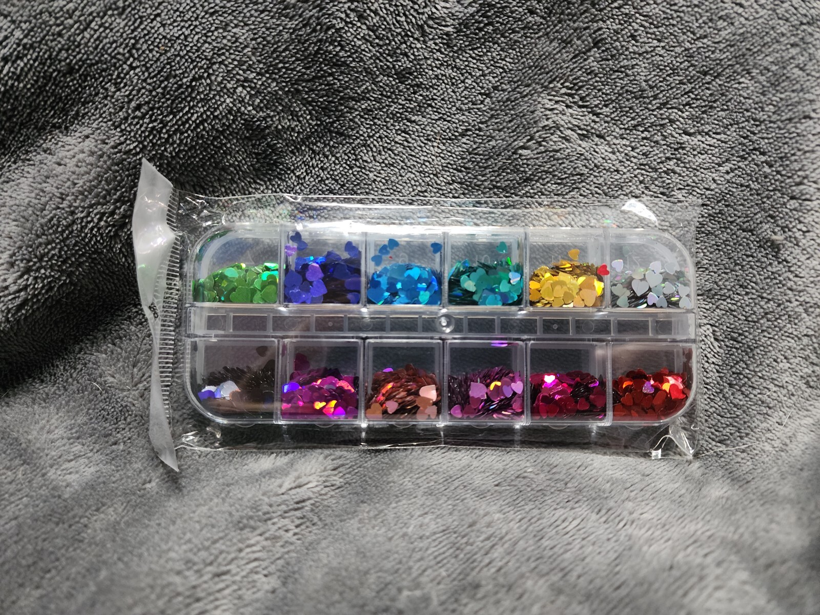 Acrylic Nail Art Glitter Heart Shapes Multiple Colors. Pack of 12