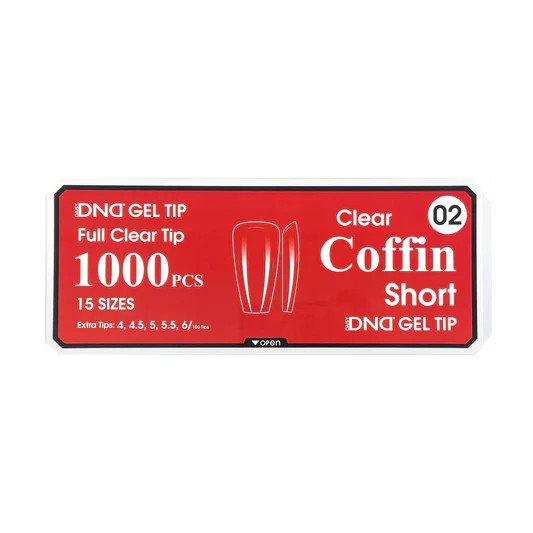 DND Gel Full Clear Tip Box #02 | Coffin Short (1000 pcs)