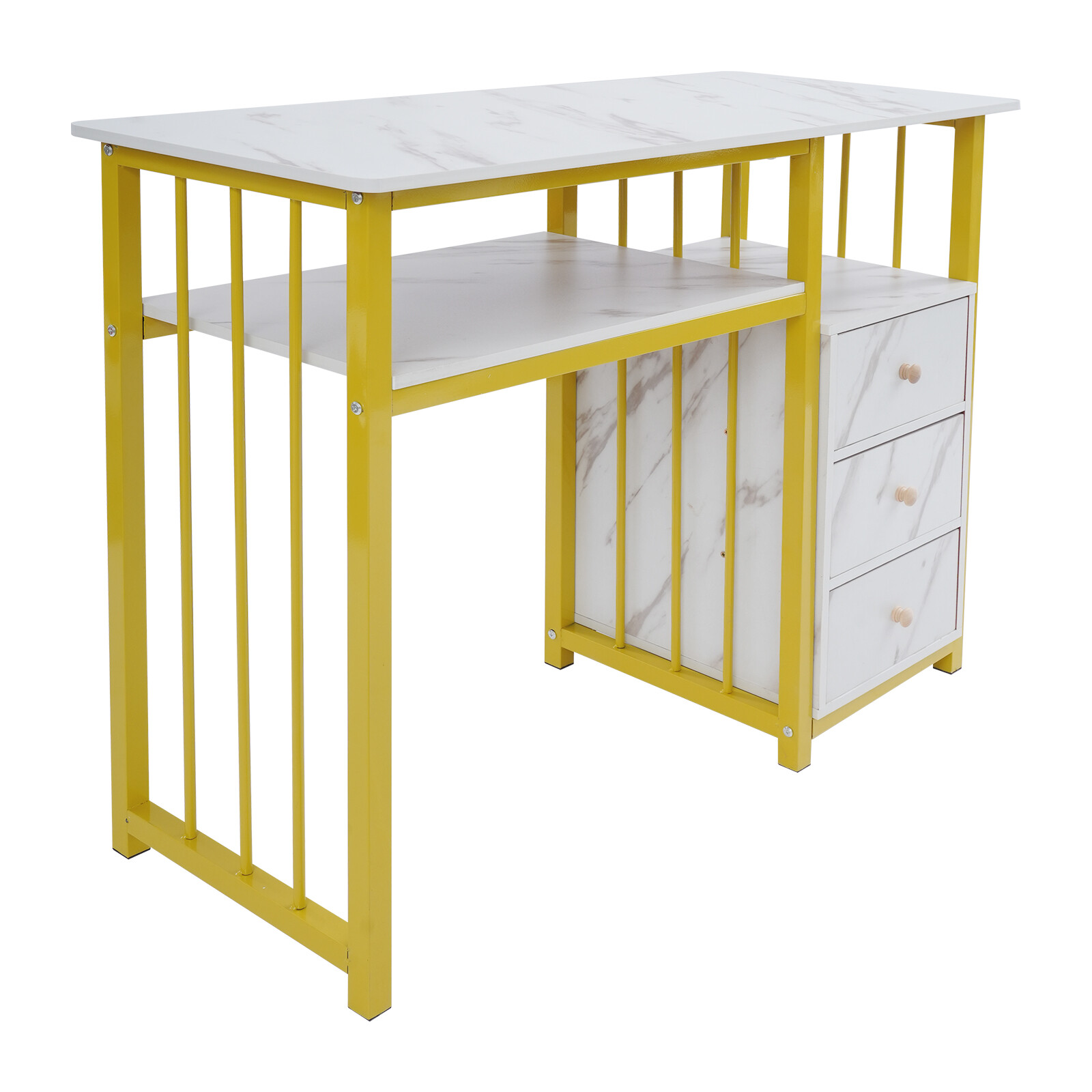 Marbling Texture Nail Desk Manicure Table Station Manicure Desk with 3 Drawers