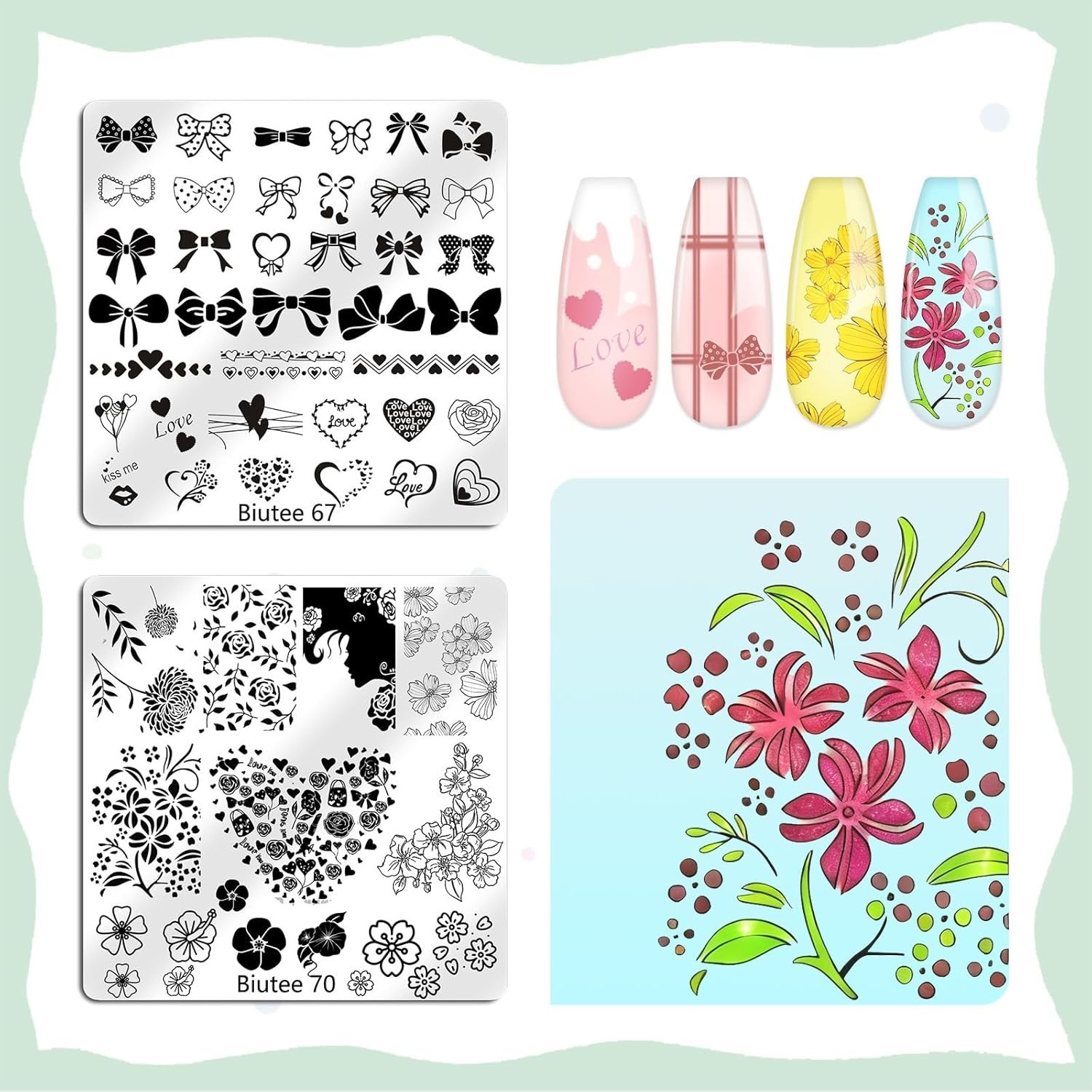 16PCS Nail Stamping Plates Kit with Silicone Stamper, Scraper & Storage Bag