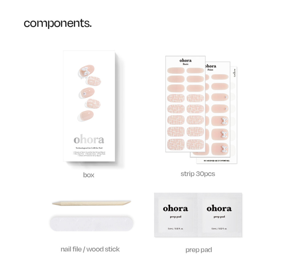 ohora N Cherie Tweed Nail Semi Cured Gel Nail Strips 30pcs K-Beauty Nail Art