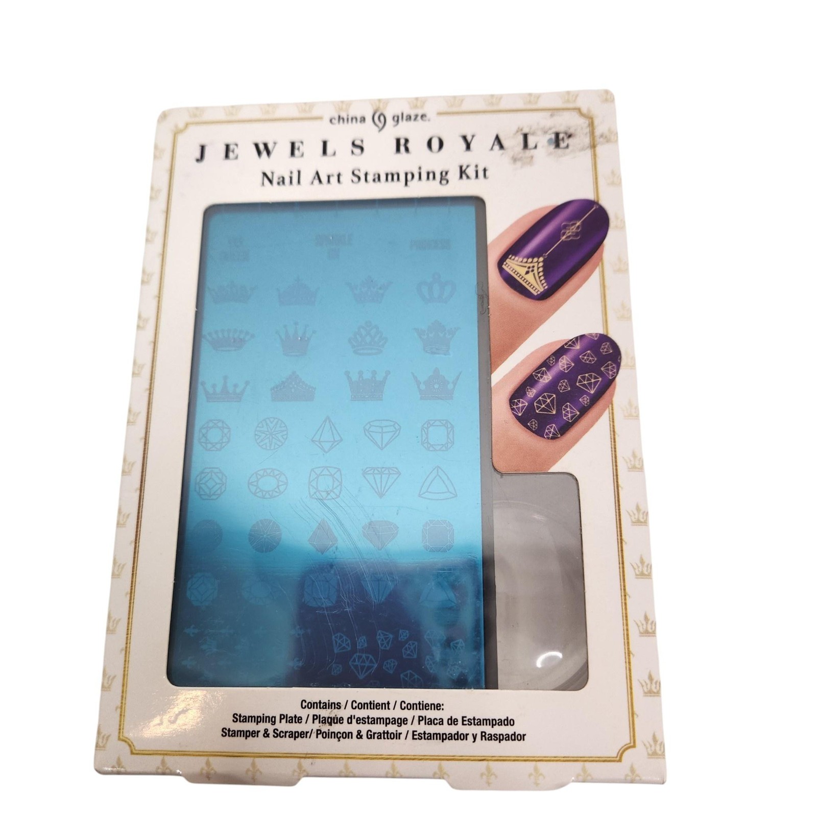 China Glaze Jewels Royale Nail Stamping Kit Blue Plate W/ Stamper Scraper 85145